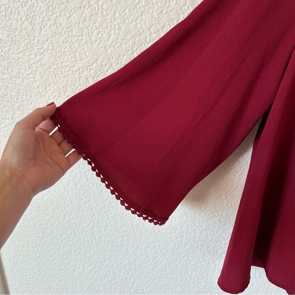 B Jewel Burgundy Crop Office Attire Blouse with 3/4 Sleeves - Picture 4 of 6